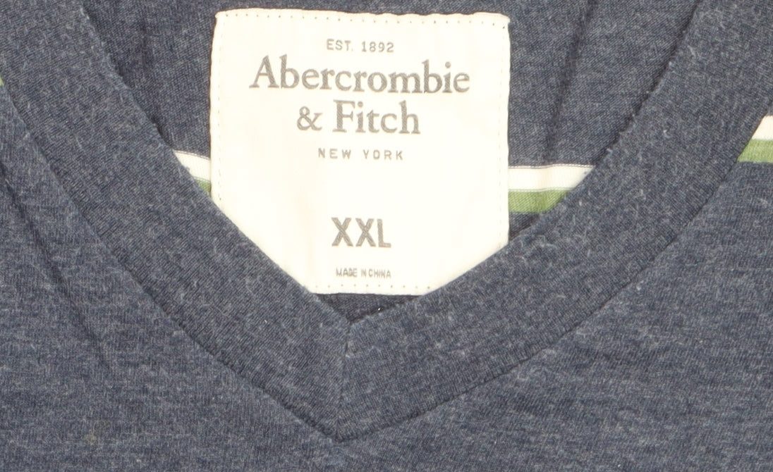 Abercrombie & Fitch Men's Navy Striped V-Neck T-Shirt XXL Classic Fit