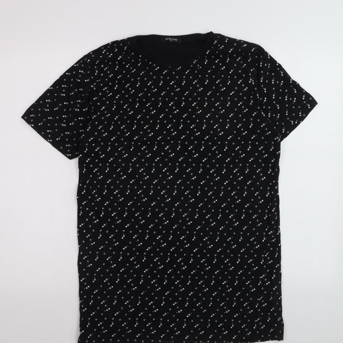 Skinzone Men's Black Geometric Print XL Cotton Crew Neck T-Shirt
