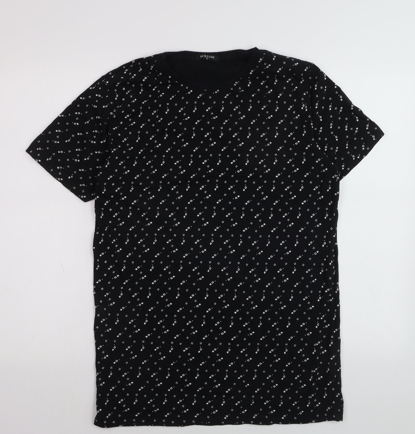 Skinzone Men's Black Geometric Print XL Cotton Crew Neck T-Shirt