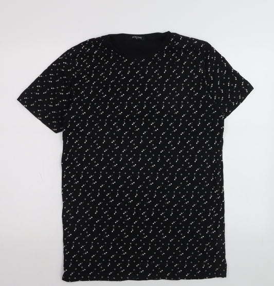 Skinzone Men's Black Geometric Print XL Cotton Crew Neck T-Shirt