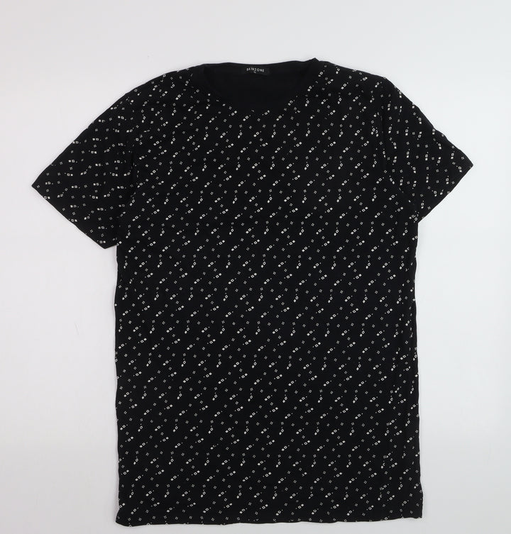 Skinzone Men's Black Geometric Print XL Cotton Crew Neck T-Shirt