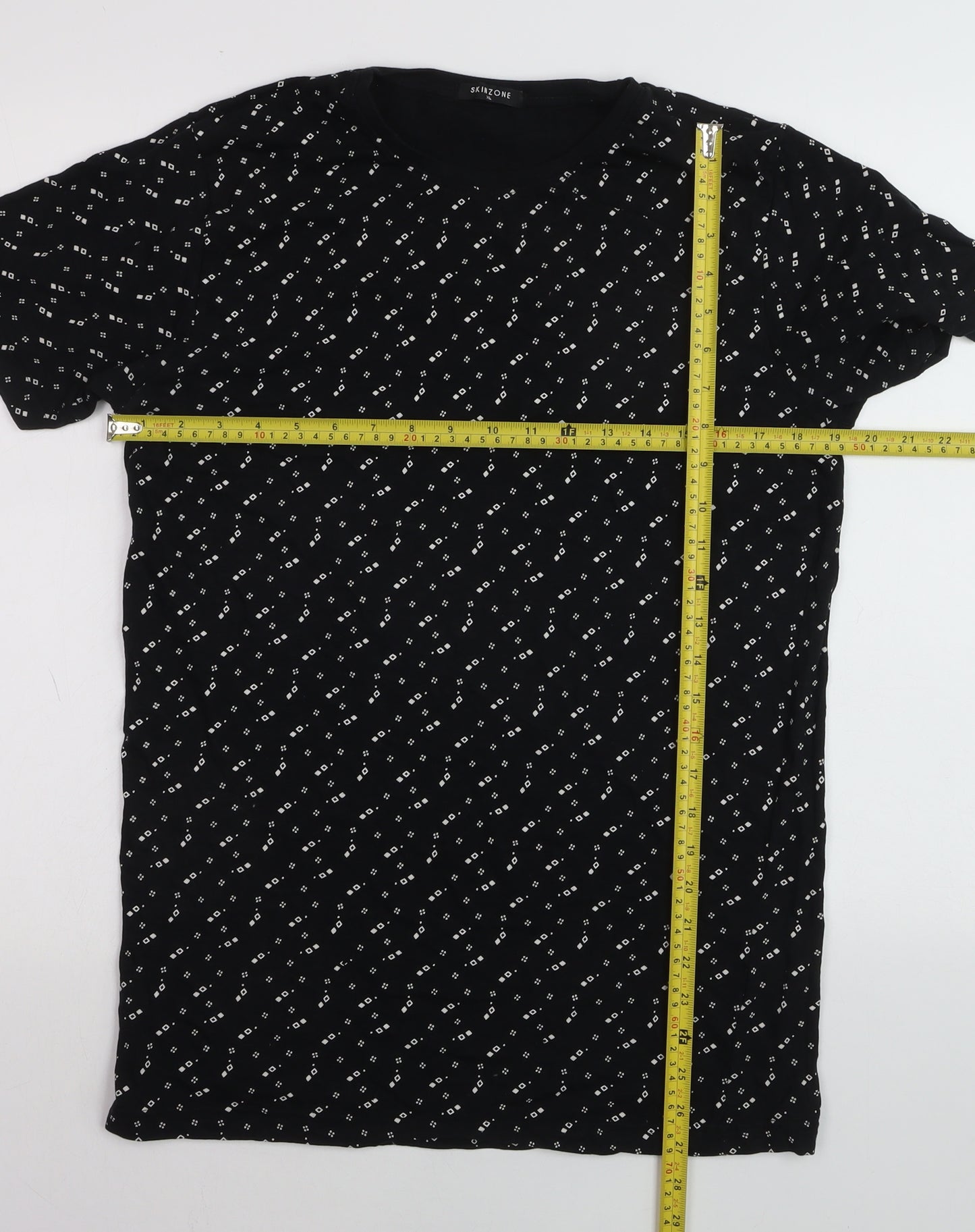 Skinzone Men's Black Geometric Print XL Cotton Crew Neck T-Shirt