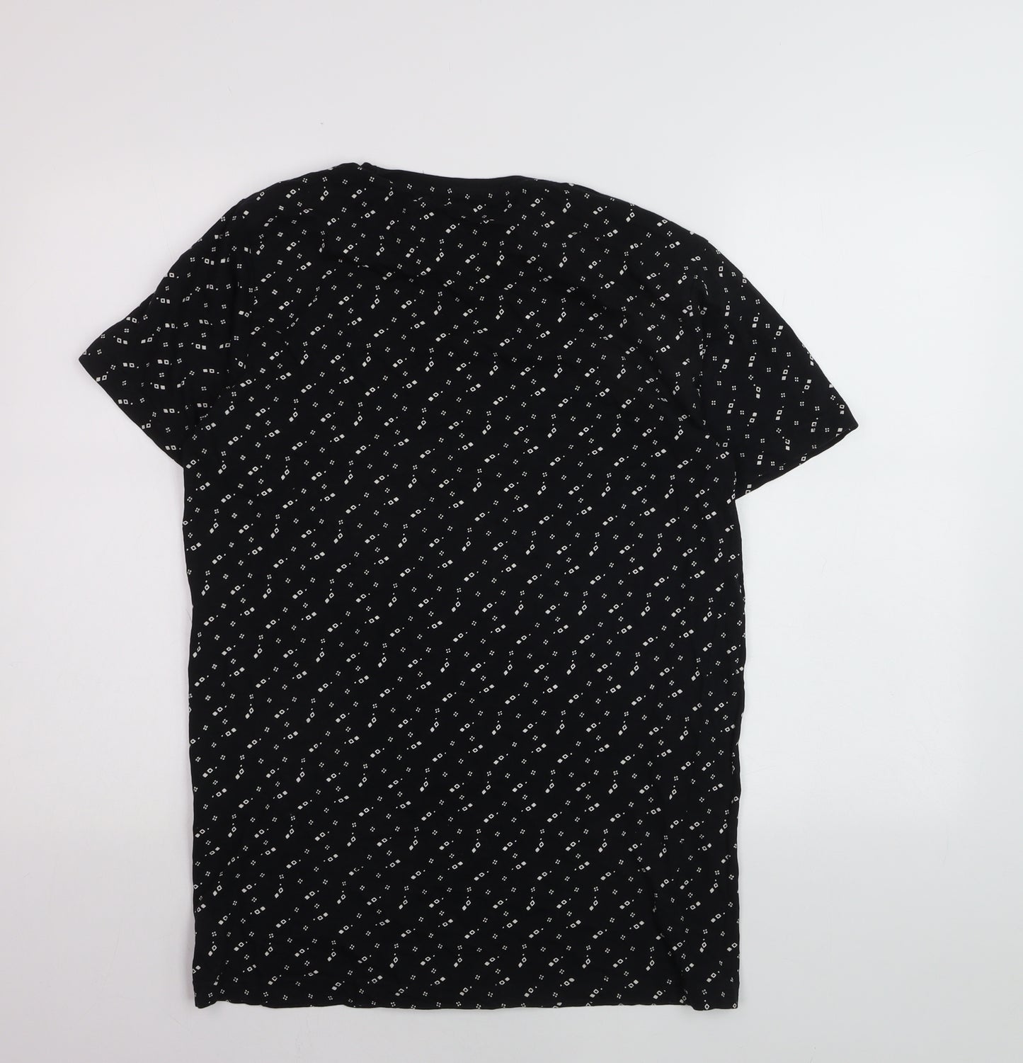 Skinzone Men's Black Geometric Print XL Cotton Crew Neck T-Shirt