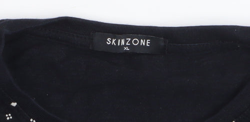Skinzone Men's Black Geometric Print XL Cotton Crew Neck T-Shirt