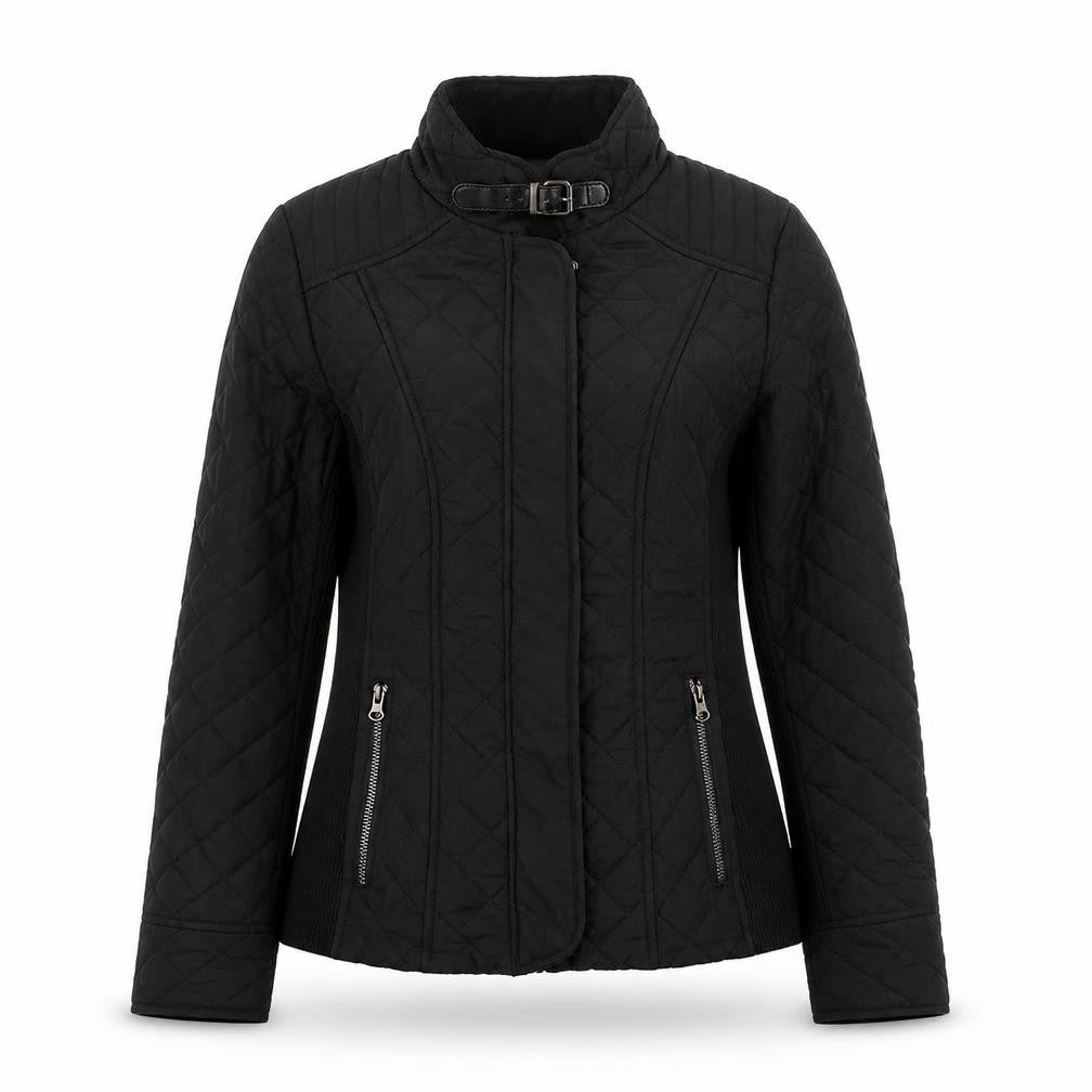 Front view of Dunnes Women's Black Quilted Short Jacket, size 10