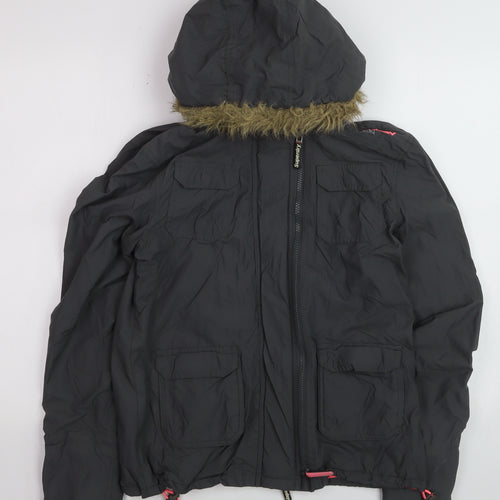 Superdry Women Black M Windcheater Hooded Jacket Faux Fur Trim