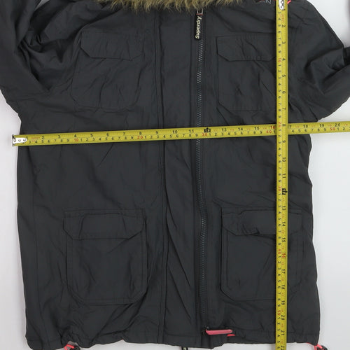 Superdry Women Black M Windcheater Hooded Jacket Faux Fur Trim
