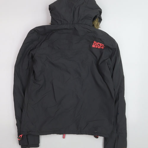 Superdry Women Black M Windcheater Hooded Jacket Faux Fur Trim