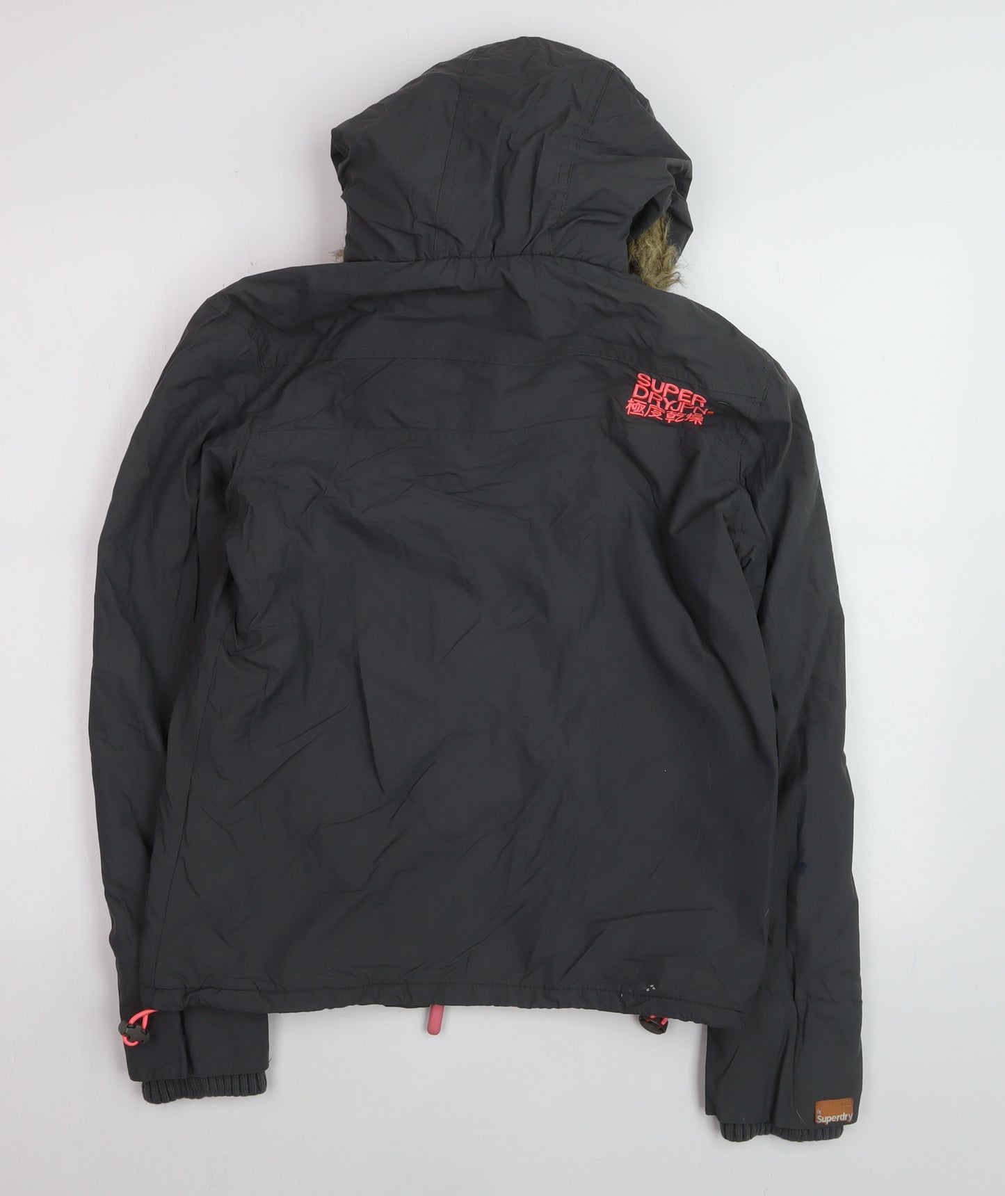 Superdry Women Black M Windcheater Hooded Jacket Faux Fur Trim