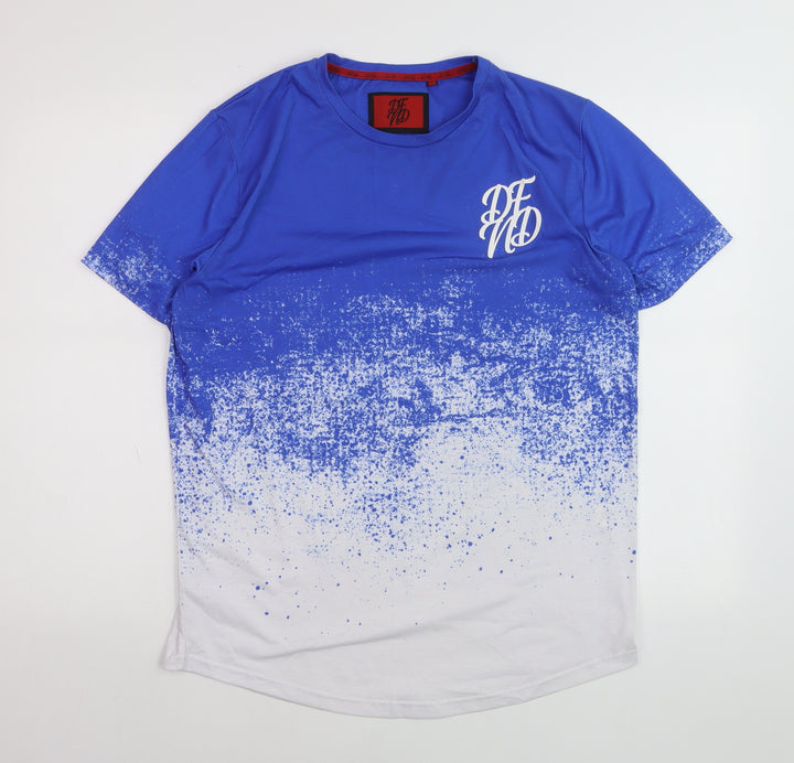 DFND Men's Blue & White Gradient Crew Neck Short Sleeve T-Shirt L