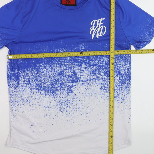 DFND Men's Blue & White Gradient Crew Neck Short Sleeve T-Shirt L