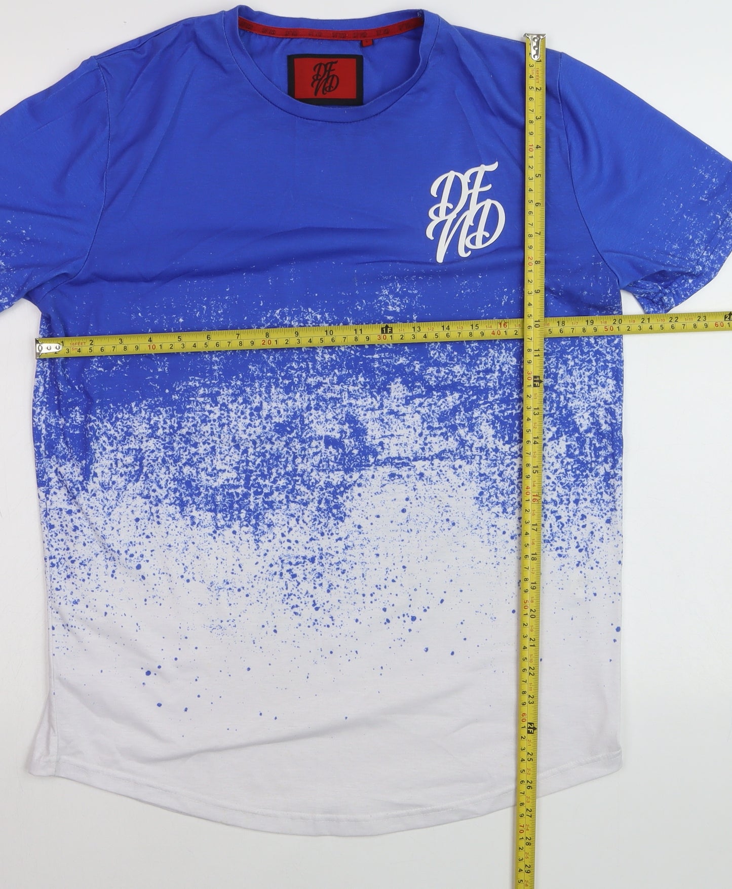 DFND Men's Blue & White Gradient Crew Neck Short Sleeve T-Shirt L