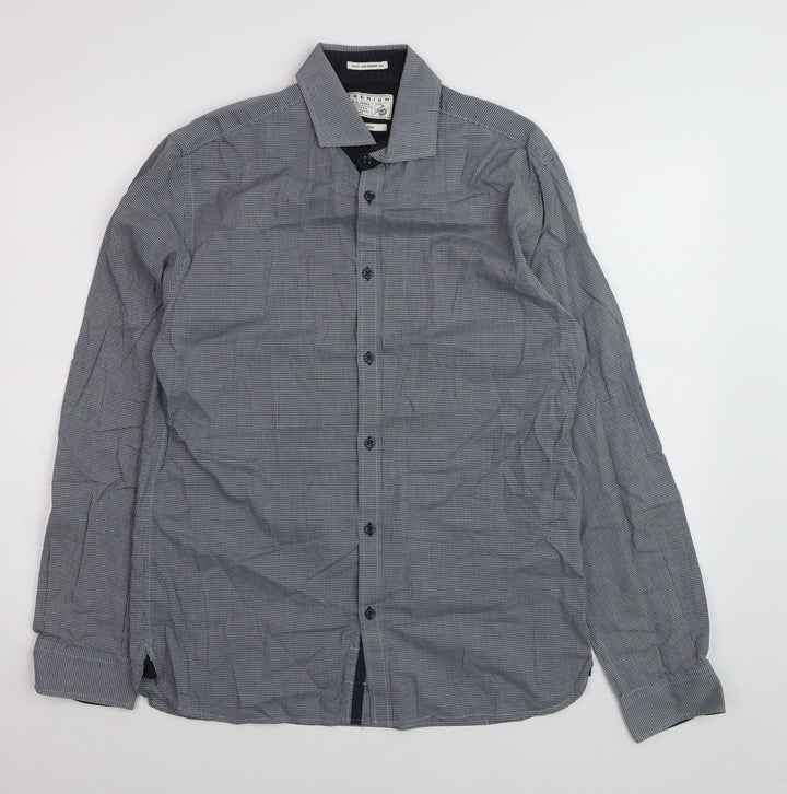 Jack & Jones Men’s Blue Check Premium Long Sleeve Button-Up Shirt L