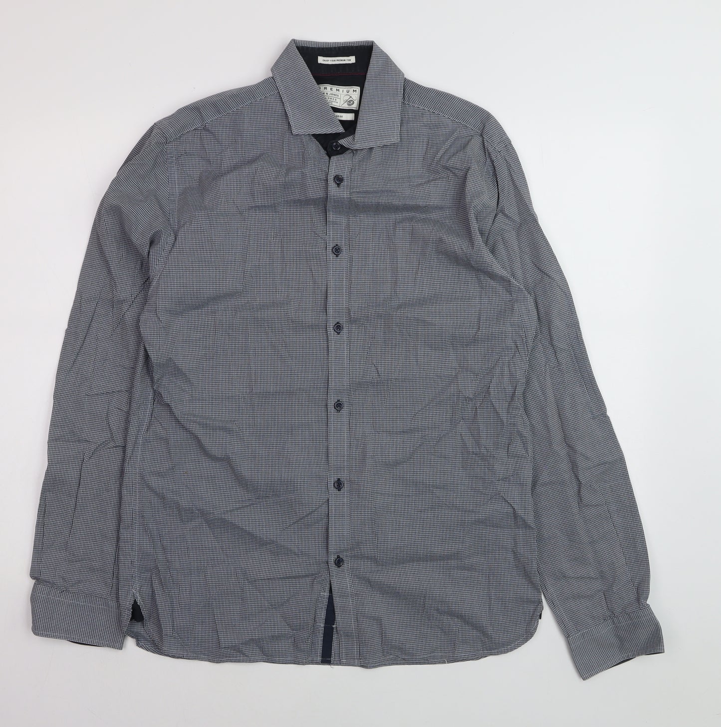 Jack & Jones Men’s Blue Check Premium Long Sleeve Button-Up Shirt L