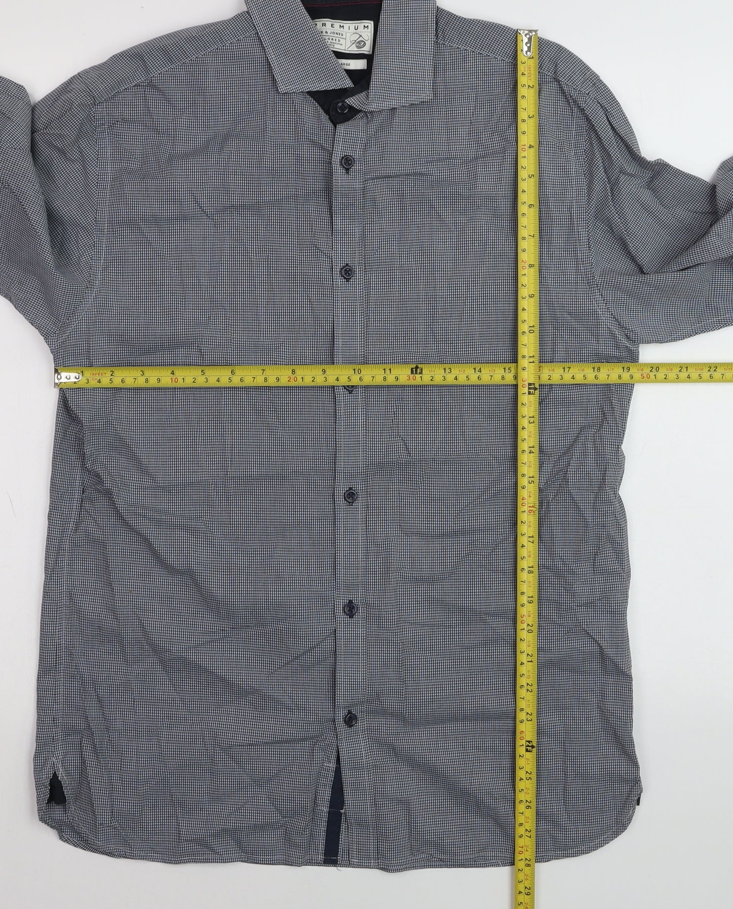 Jack & Jones Men’s Blue Check Premium Long Sleeve Button-Up Shirt L