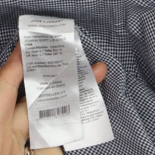 Jack & Jones Men’s Blue Check Premium Long Sleeve Button-Up Shirt L