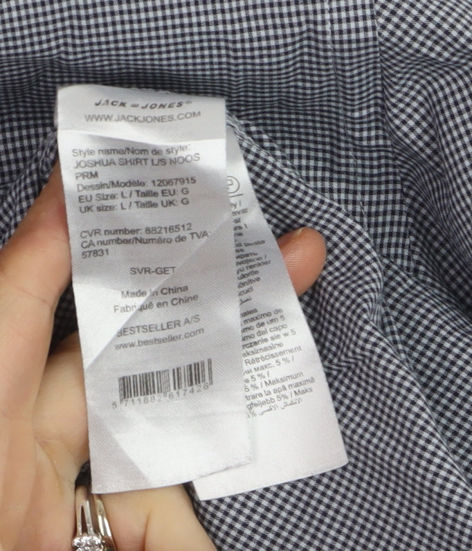 Jack & Jones Men’s Blue Check Premium Long Sleeve Button-Up Shirt L