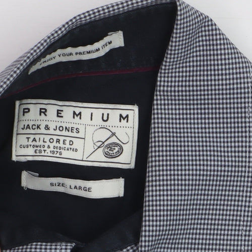 Jack & Jones Men’s Blue Check Premium Long Sleeve Button-Up Shirt L