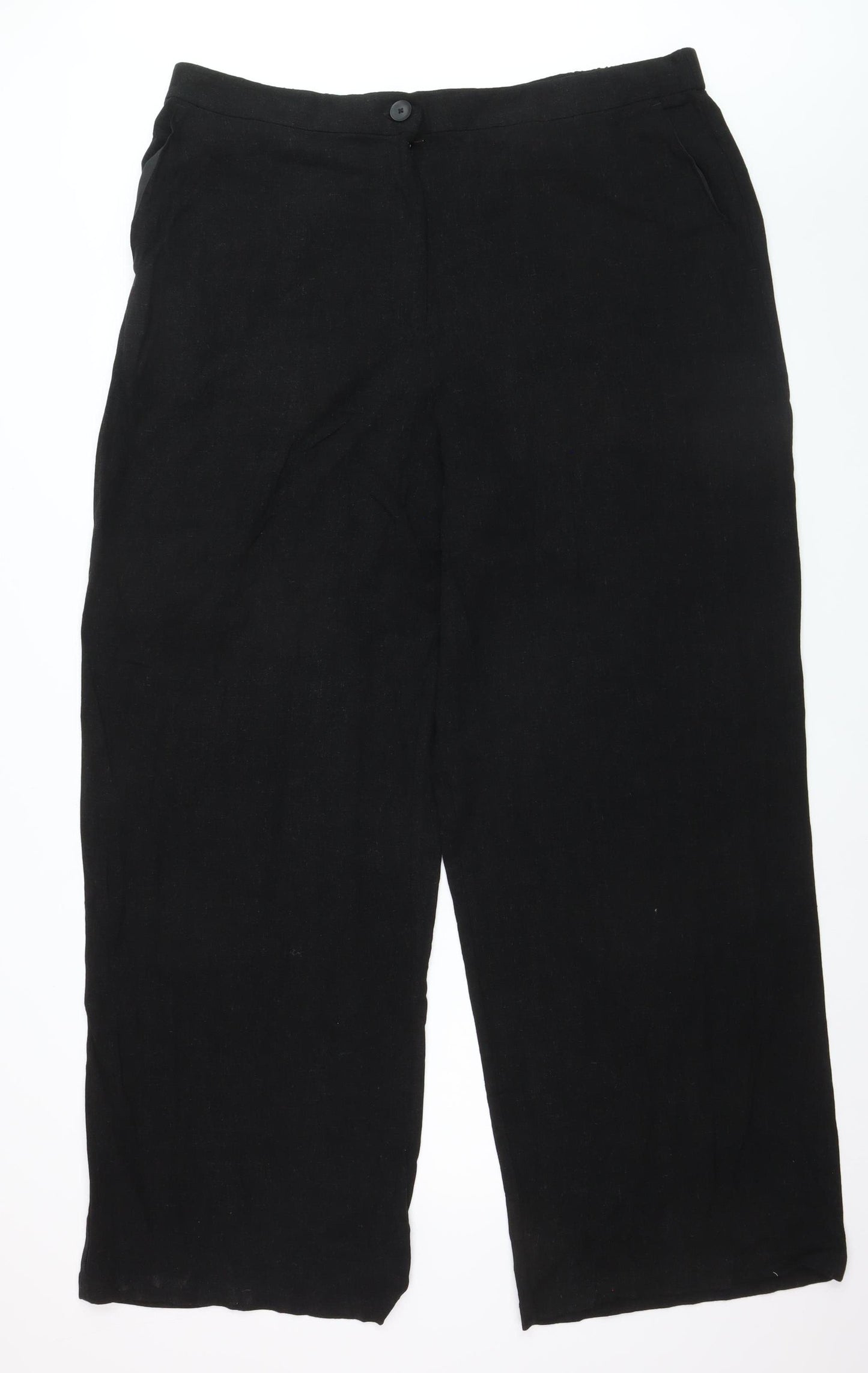ASOS DESIGN Women's Black Linen Wide-Leg Tall Trousers UK 20