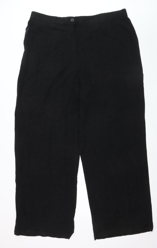 ASOS DESIGN Women's Black Linen Wide-Leg Tall Trousers UK 20