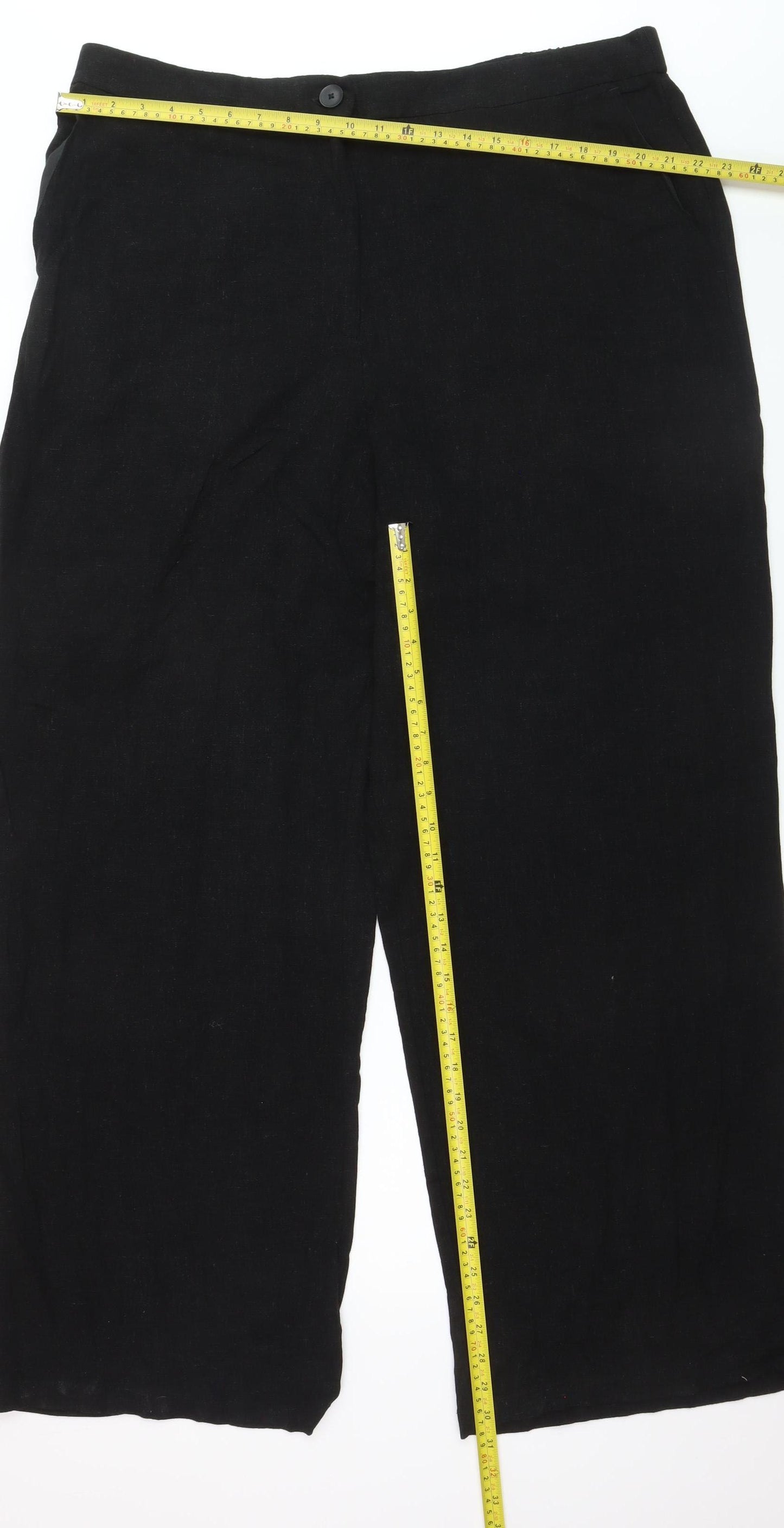 ASOS DESIGN Women's Black Linen Wide-Leg Tall Trousers UK 20