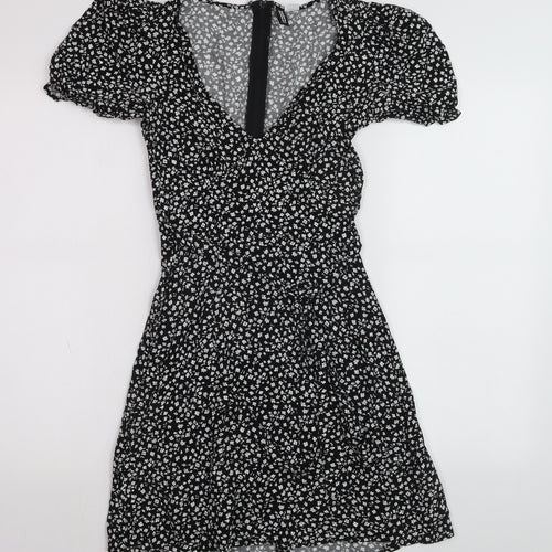 DIVIDED Women’s Black Floral Short A-Line Puff Sleeve Dress Size 4