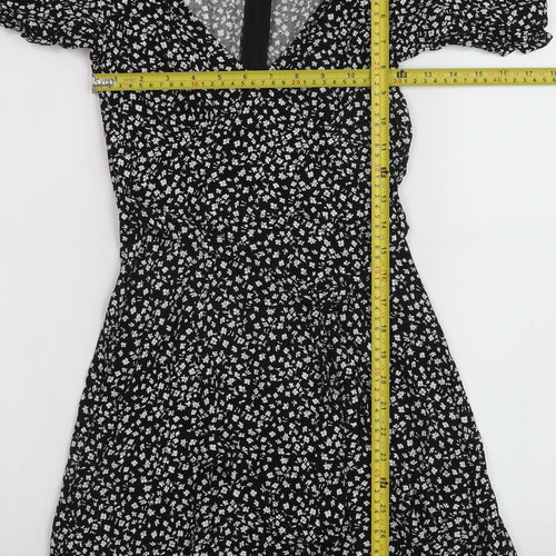 DIVIDED Women’s Black Floral Short A-Line Puff Sleeve Dress Size 4