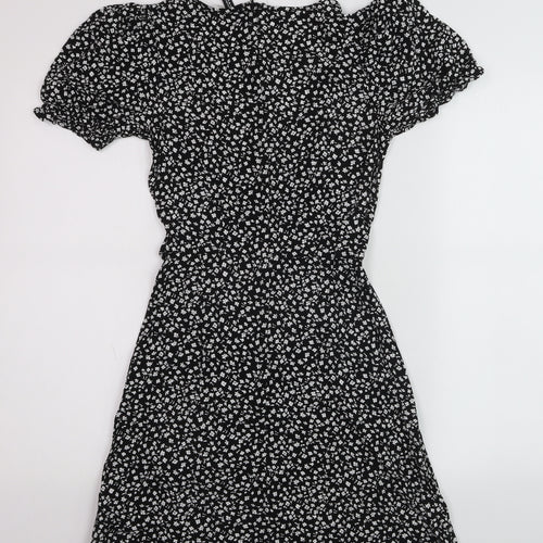 DIVIDED Women’s Black Floral Short A-Line Puff Sleeve Dress Size 4