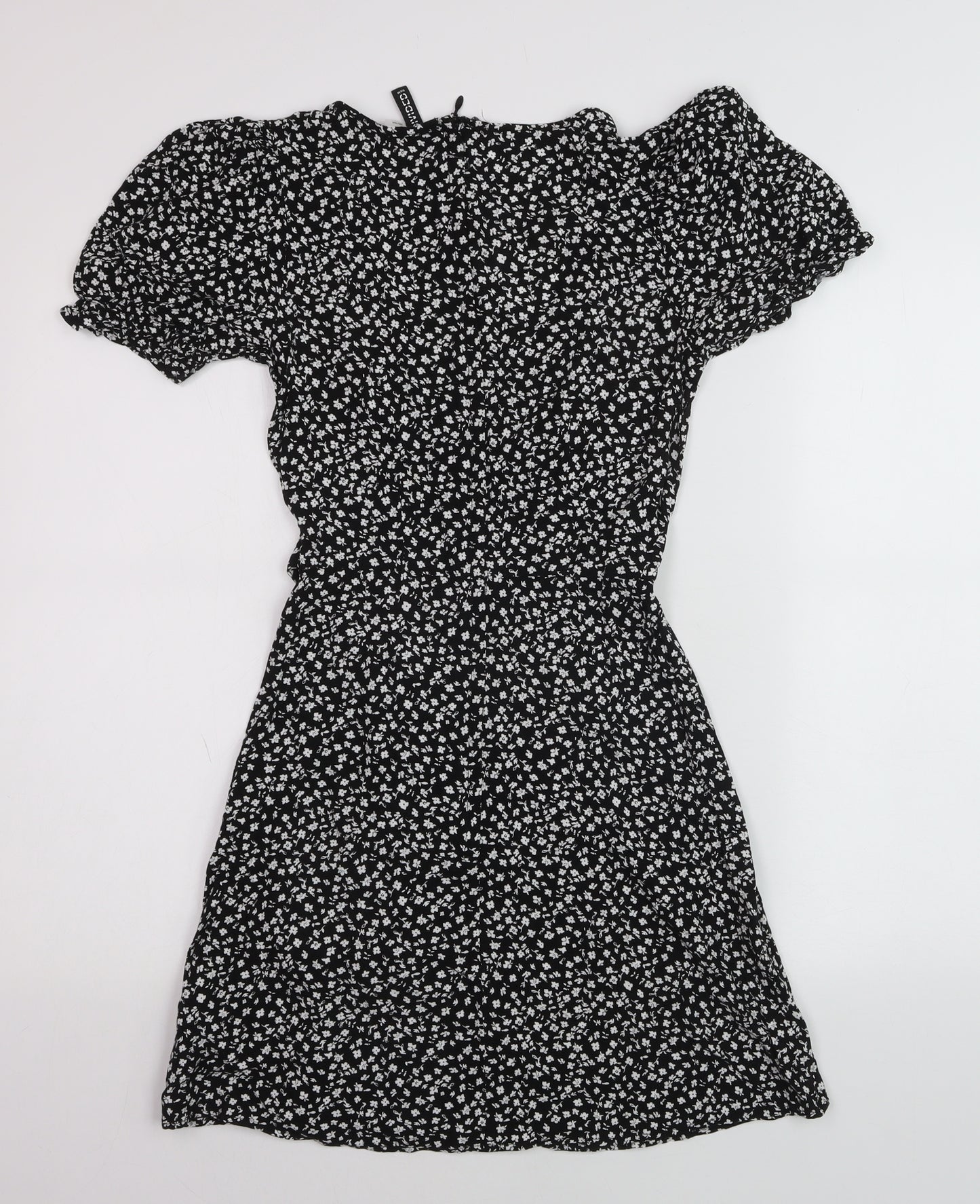 DIVIDED Women’s Black Floral Short A-Line Puff Sleeve Dress Size 4