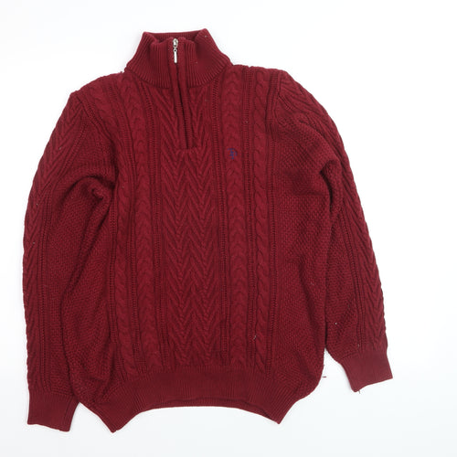 Tom Penn Mens Red 1/2 Zip Cable Knit Jumper M