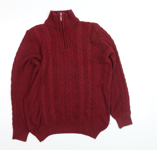 Tom Penn Mens Red 1/2 Zip Cable Knit Jumper M