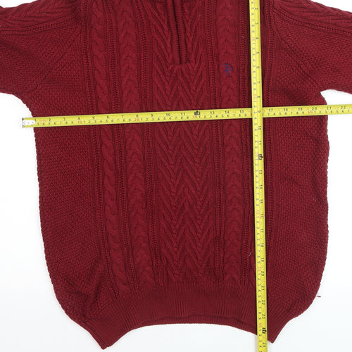 Tom Penn Mens Red 1/2 Zip Cable Knit Jumper M