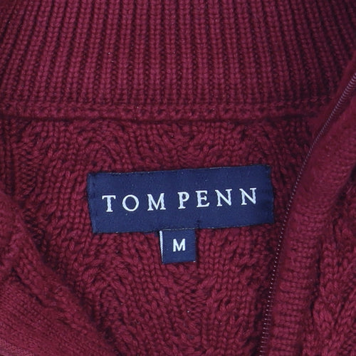 Tom Penn Mens Red 1/2 Zip Cable Knit Jumper M