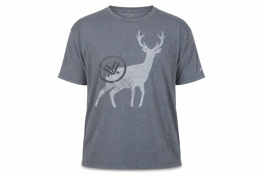 Front view of Vortex Men's Grey XL Graphic Deer Lightweight Cotton Blend T-Shirt