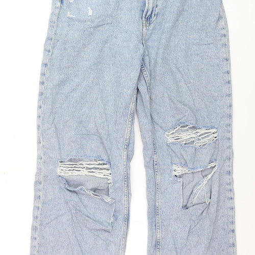 Ardene Women’s Blue Distressed Loose Straight High Waist Jeans Size 16