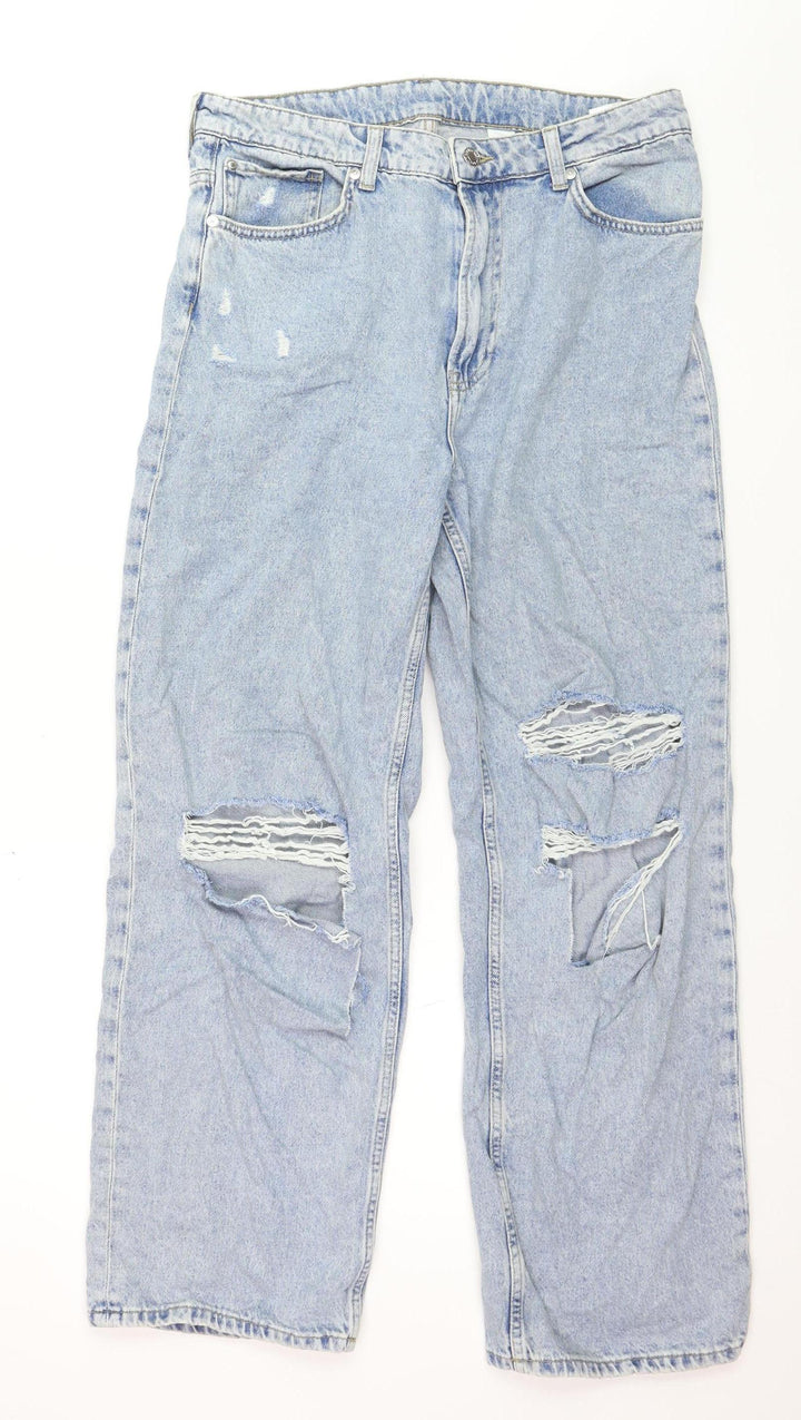 Ardene Women’s Blue Distressed Loose Straight High Waist Jeans Size 16