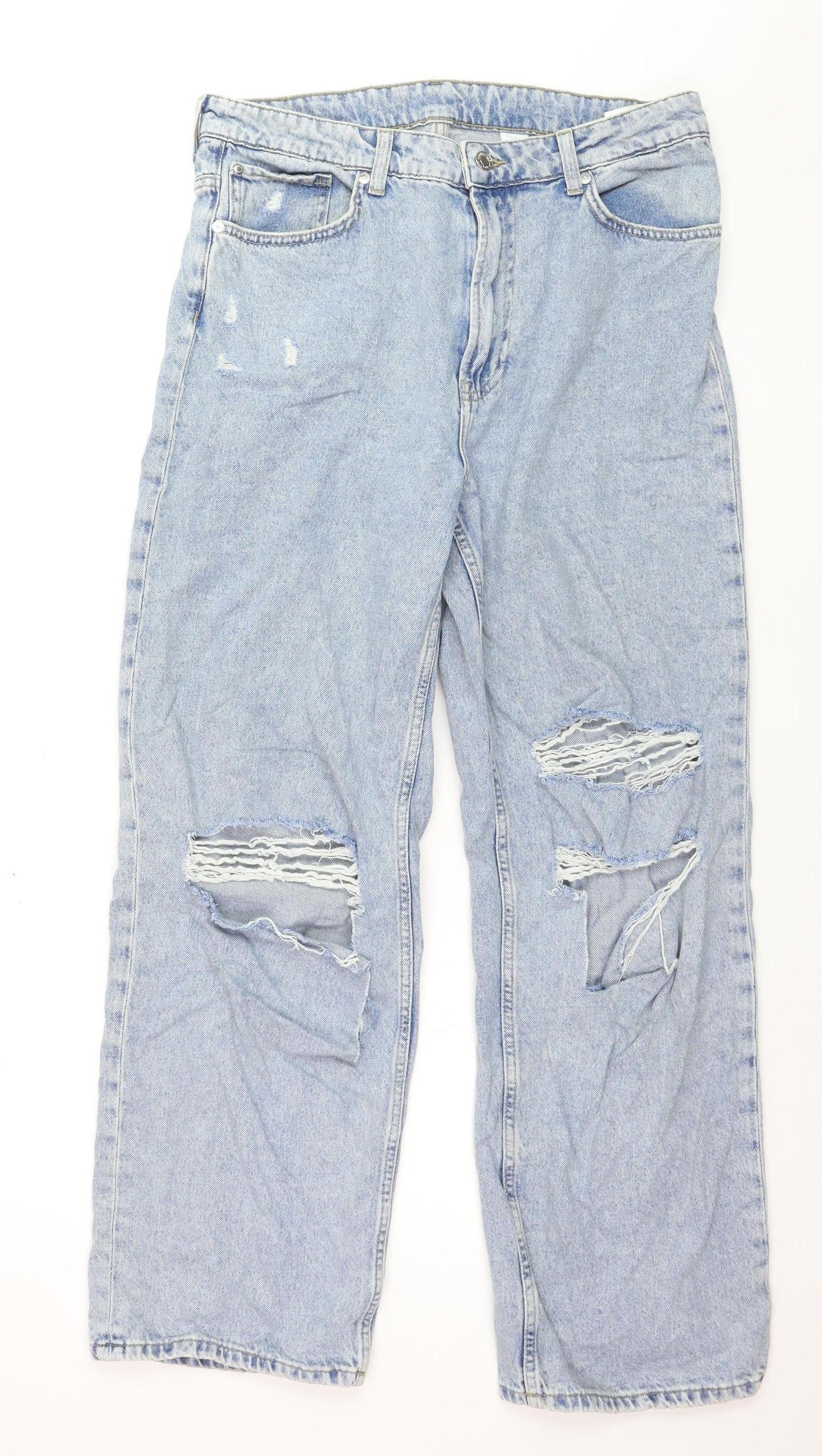 Ardene Women’s Blue Distressed Loose Straight High Waist Jeans Size 16