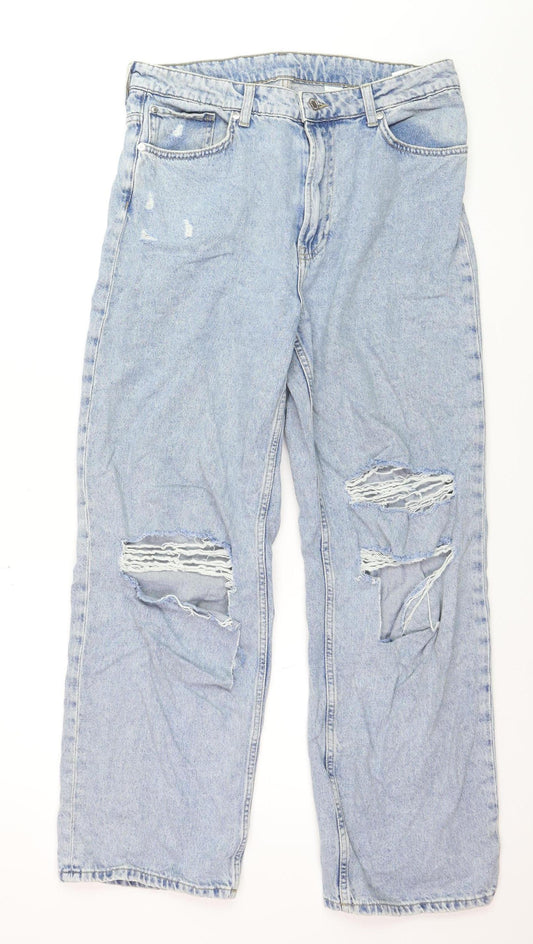 Ardene Women’s Blue Distressed Loose Straight High Waist Jeans Size 16