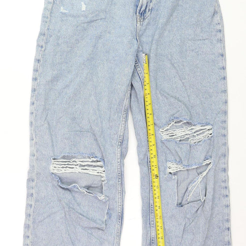 Ardene Women’s Blue Distressed Loose Straight High Waist Jeans Size 16