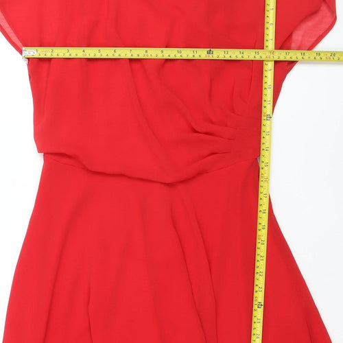 River Island Women Red Beaded Skater Dress Size 12 Party Short Sleeve