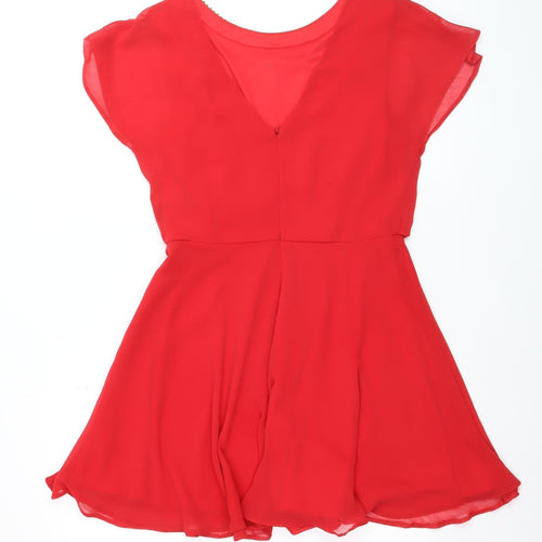 River Island Women Red Beaded Skater Dress Size 12 Party Short Sleeve