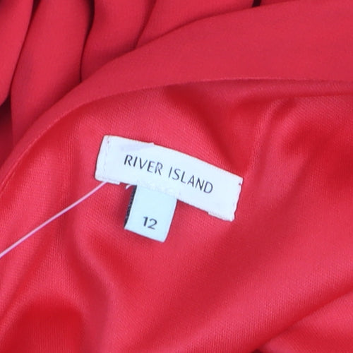 River Island Women Red Beaded Skater Dress Size 12 Party Short Sleeve