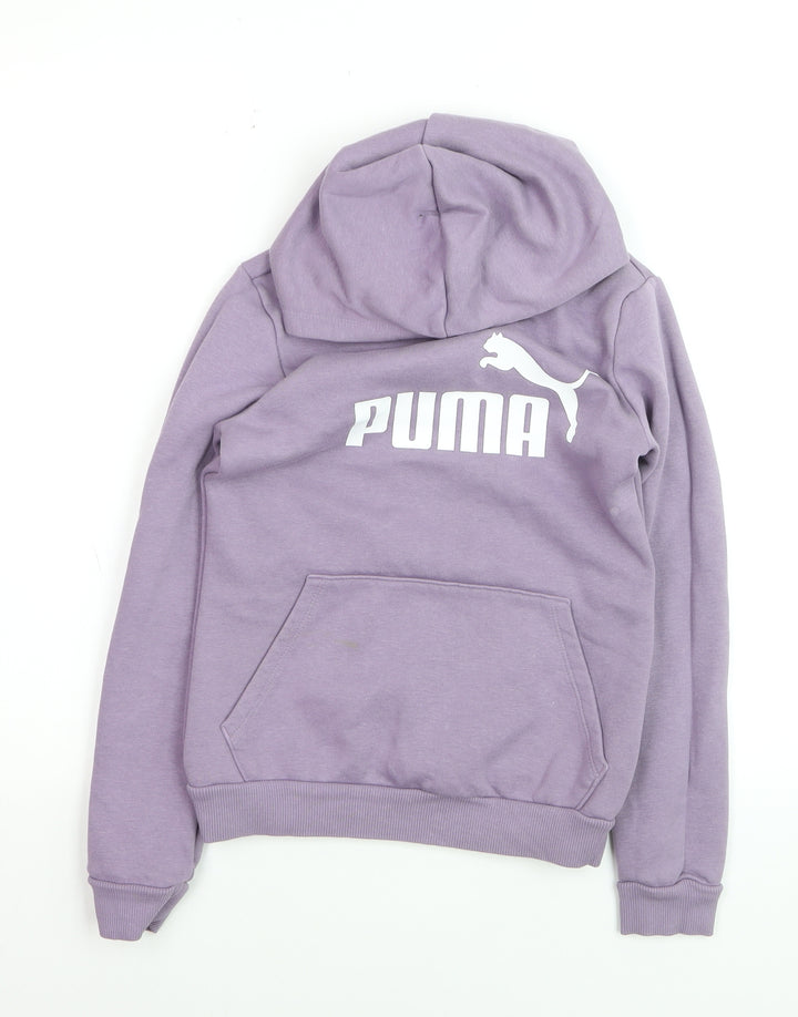 Puma Girls Purple Pullover Hoodie 11-12 Years Logo Fleece Sweatshirt
