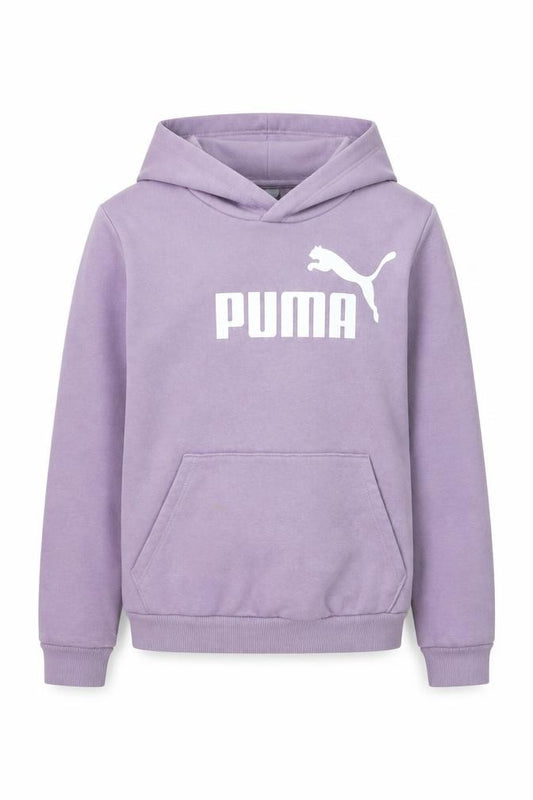 Front view of Puma girls’ purple pullover hoodie 11-12 years logo fleece sweatshirt