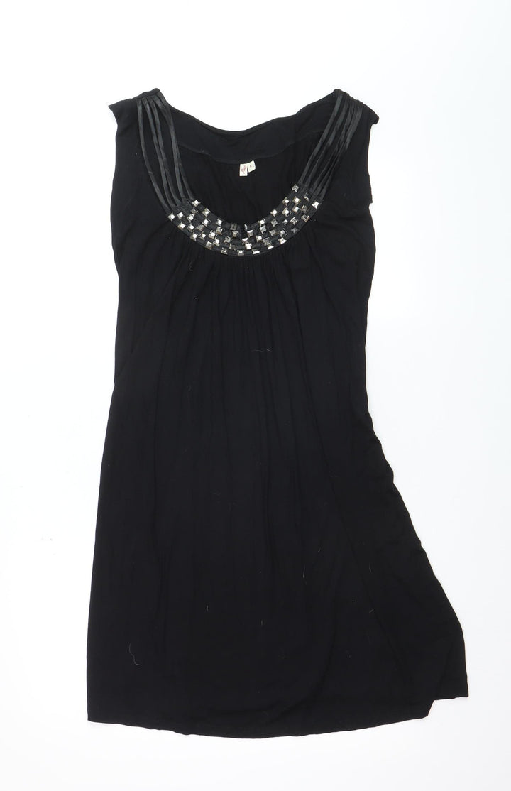 Joie Women’s Black Beaded Scoop Neck Sleeveless Shift Dress L