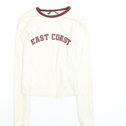 Dunnes Women Ivory Long Sleeve Ringer T-Shirt Size S