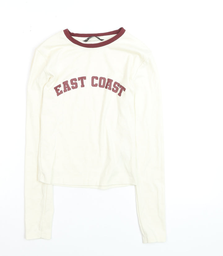 Dunnes Women Ivory Long Sleeve Ringer T-Shirt Size S