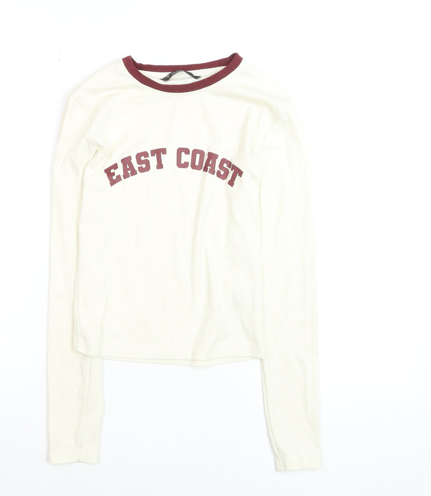 Dunnes Women Ivory Long Sleeve Ringer T-Shirt Size S