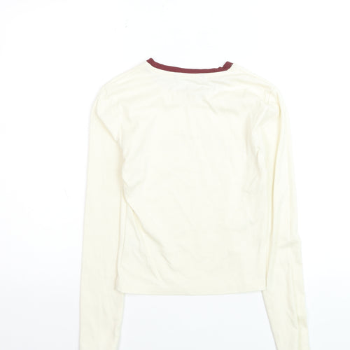 Dunnes Women Ivory Long Sleeve Ringer T-Shirt Size S
