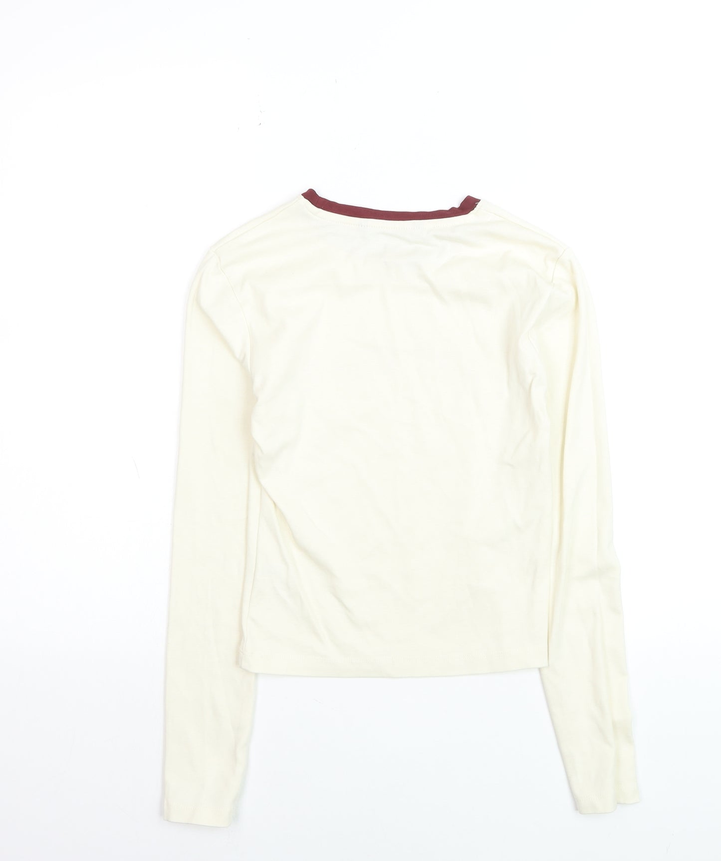 Dunnes Women Ivory Long Sleeve Ringer T-Shirt Size S